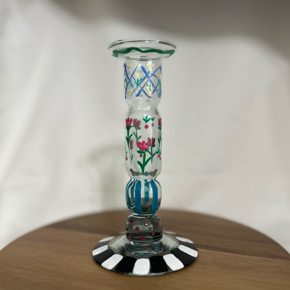 Hand-Painted Floral Glass Vase/ Candle holder